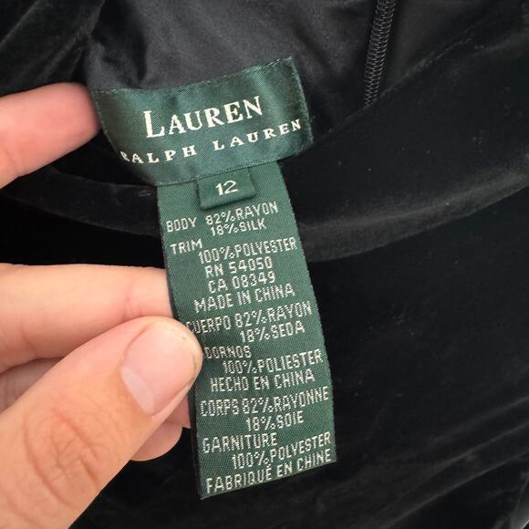 Lauren Ralph Lauren Velvet Silk Cocktail Midi Dress US Women's 12 - Picture 4 of 8